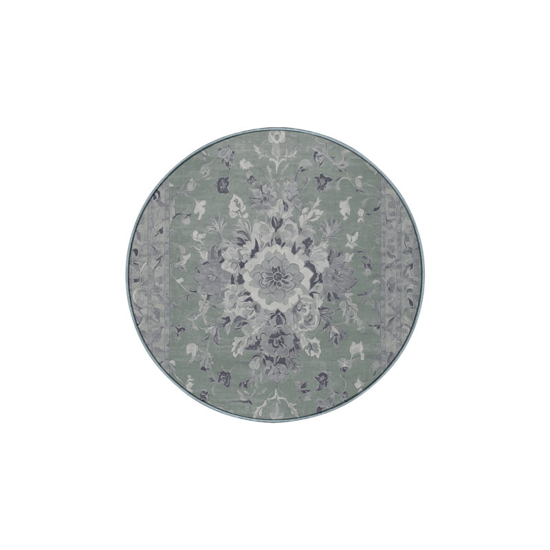 Machine Washable Blue Area Rug, Round 8'