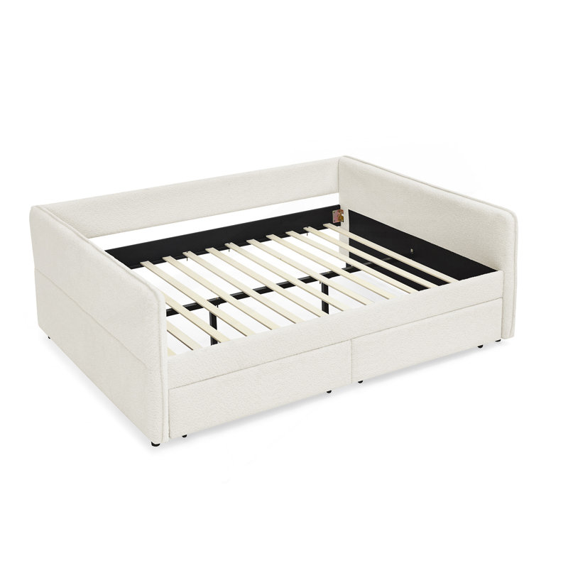 Upholstered Tufted Queen Size Daybed With Two Storage Drawers And Ergonomic Comfort Design., Beige, Queen