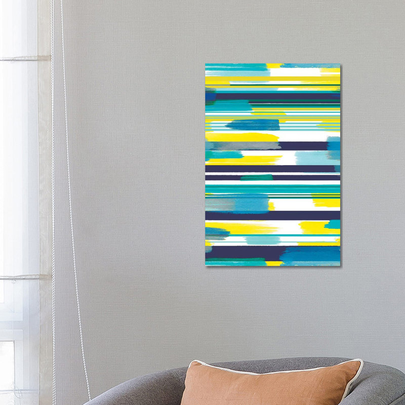Modern Marine Stripes Yellow by Ninola Design - No Frame Print on Canvas, 30.48 cm H x 45.72 cm W