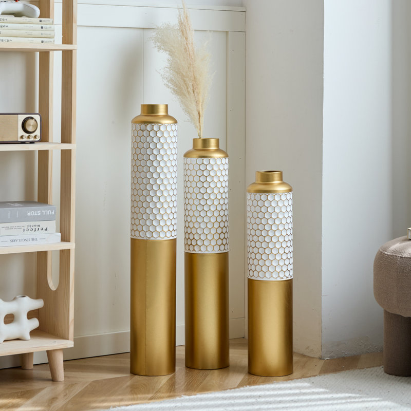 Vase de plancher en métal de style moderne, décoration de maison en forme de gouttelette, ensemble de 3 vases en métal blanc