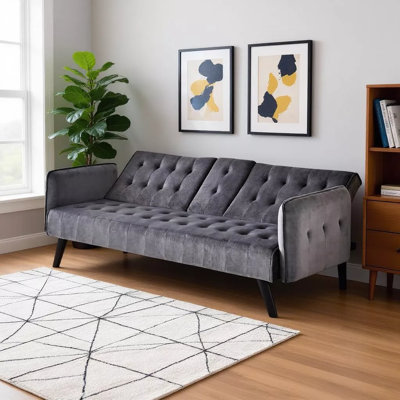 Canapé-lit avec porte-gobelets, canapé-lit futon pliant capitonné, 3 places moderne Mid-Century pour petits espaces, gris foncé