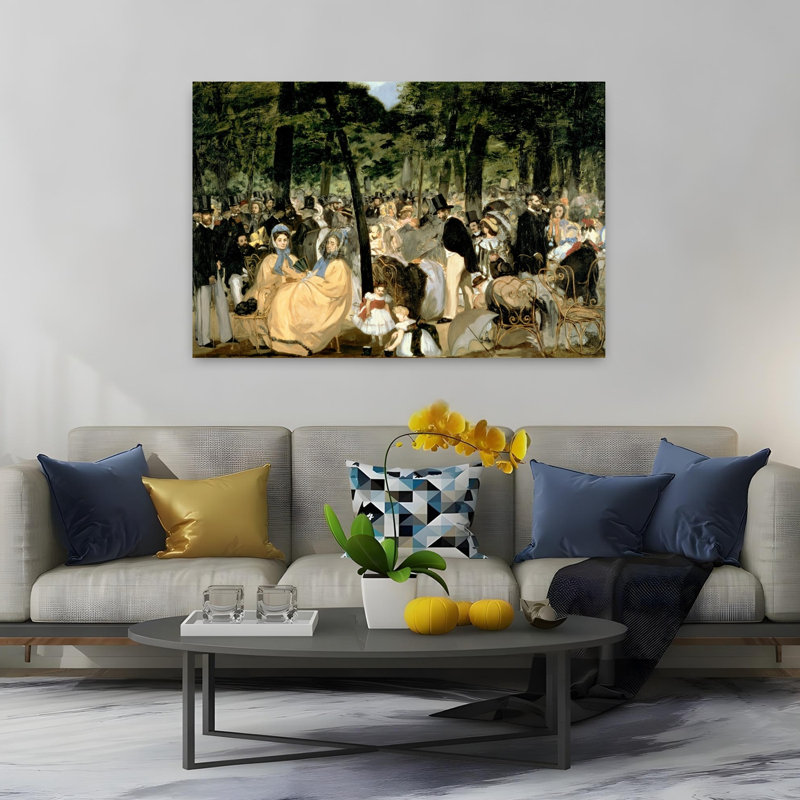 Music In The Tuileries Gardens, 1862 Impressionist Abstract Contemporary Dog City Tree Wall Art Print, 101.6cm H x 152.4cm W