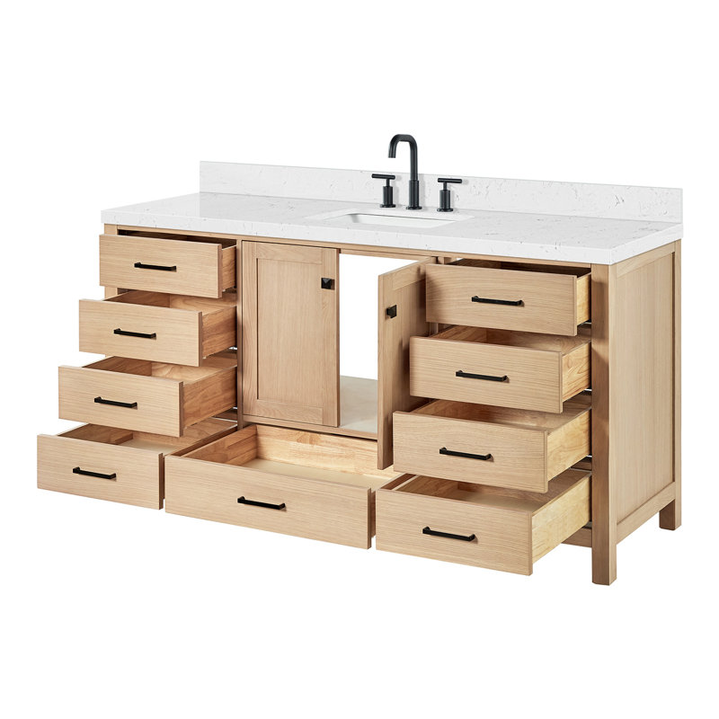 Ensemble de meuble-lavabo simple 66 po , Chêne, Rectangular