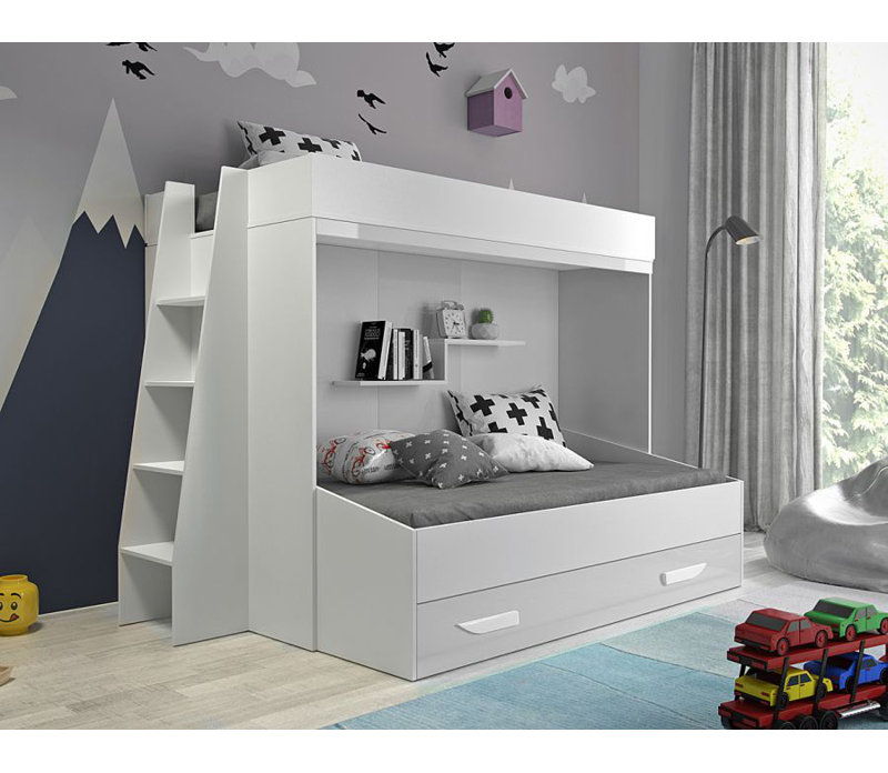 Bunk Bed with Storage Included, White, 95 x 200 cm