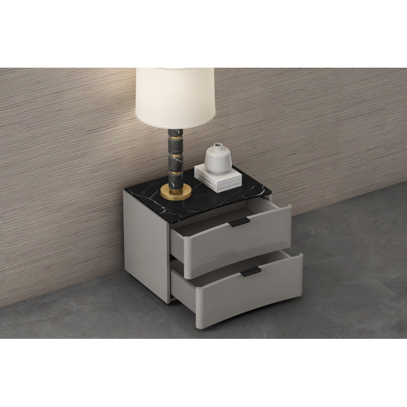 Table de chevet 2 tiroirs Hywel, Gris clair / noir