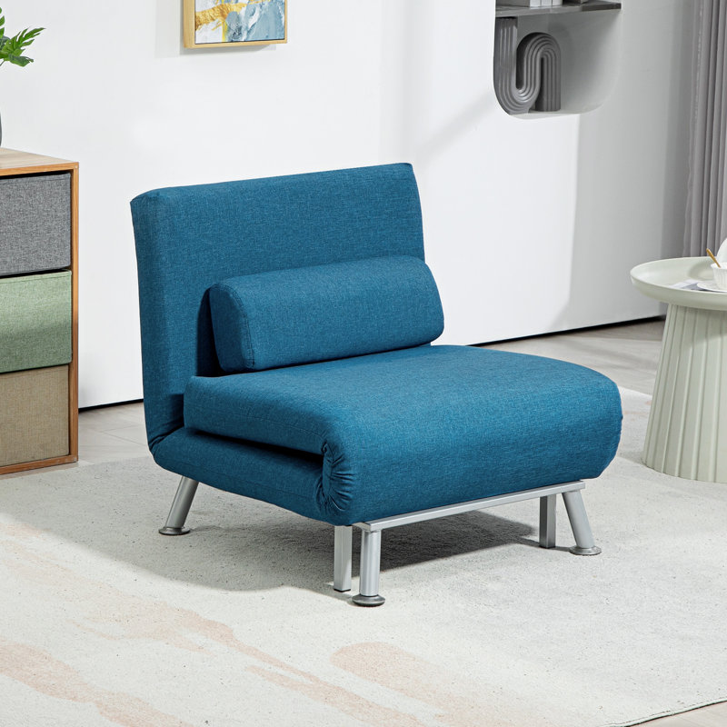 Romine Single Chair Bed, 3-in-1 Linen Folding Sleeper Chair, Blue