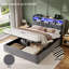 4FT6 Double Ottoman Bed Frame with Hydraulic Storage & LED Headboard Light,