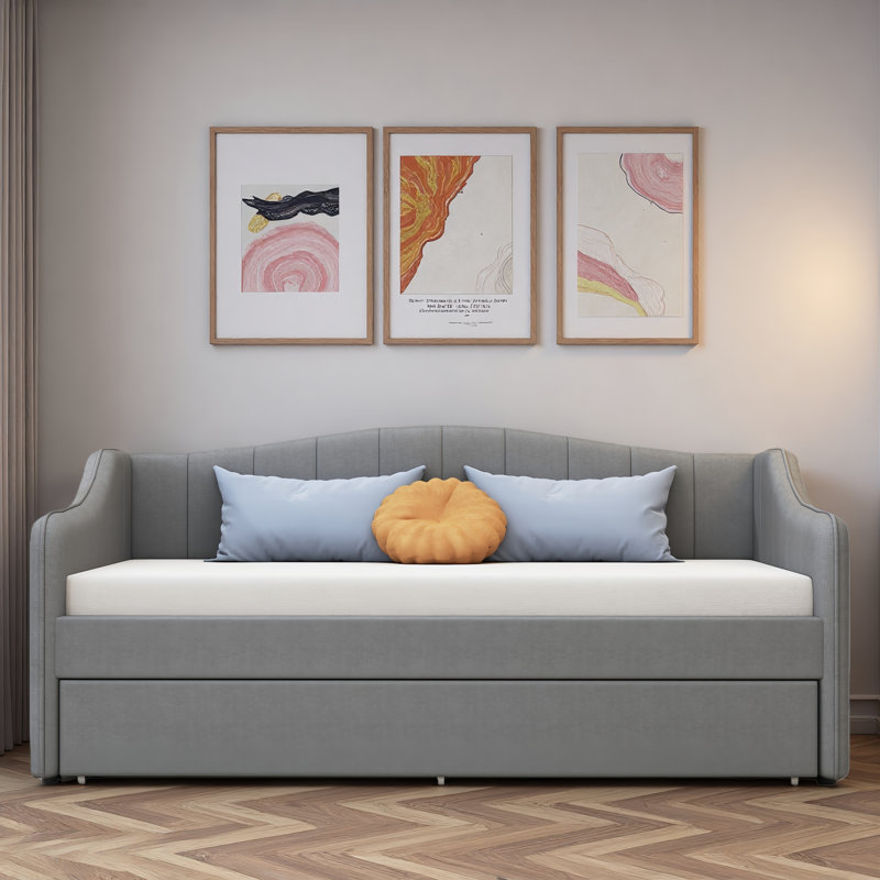 Lit de jour moderne rembourré avec ceinture à DEL et couchette, Très grand simple, Gris