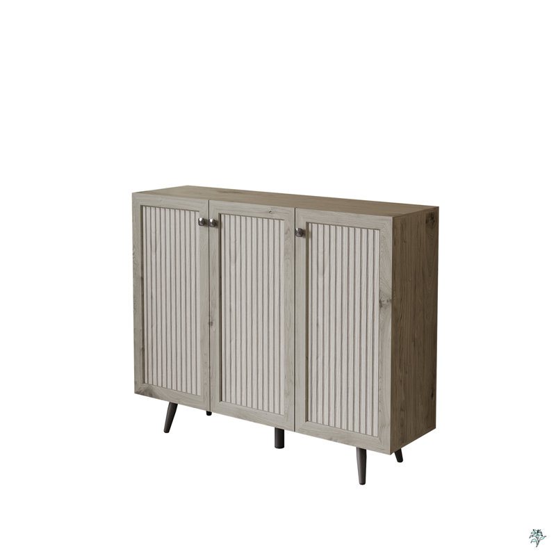 Storage Cabinet With Three Doors,Wood Sideboard Buffet Storage With Adjustable Shelf, Gray