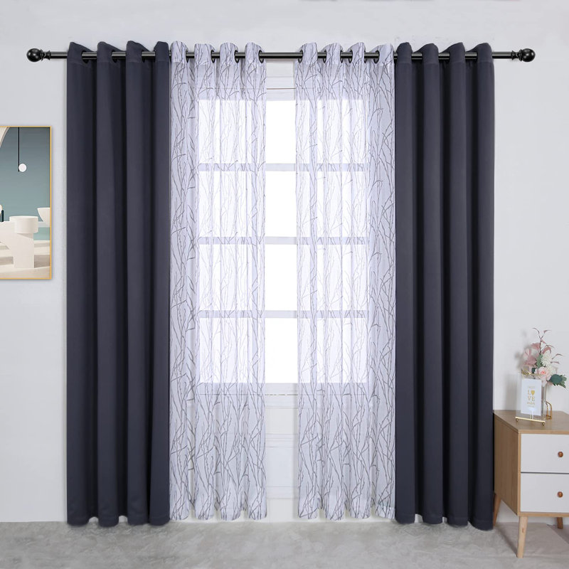 Ensemble de 4 panneaux de rideaux transparents 2 pièces avec rideaux occultant avec œillets, 54 x 84 po / panneau, gris foncé, ensemble de 4 panneaux