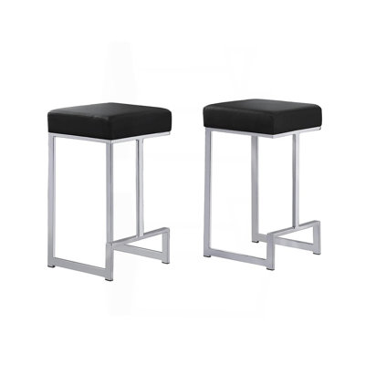 25 in. H Backless Metal Counter Height Stools with Silver Base (Set of 2)