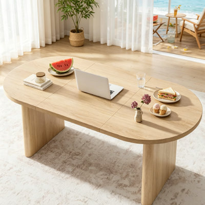 Table de salle à manger de 70,87 po de long ovale pour 6 à 8 personnes, grande table de cuisine avec base en bois robuste et résistante à l'eau, table de salle à manger de ferme pour la cuisine, le salon, le bureau.