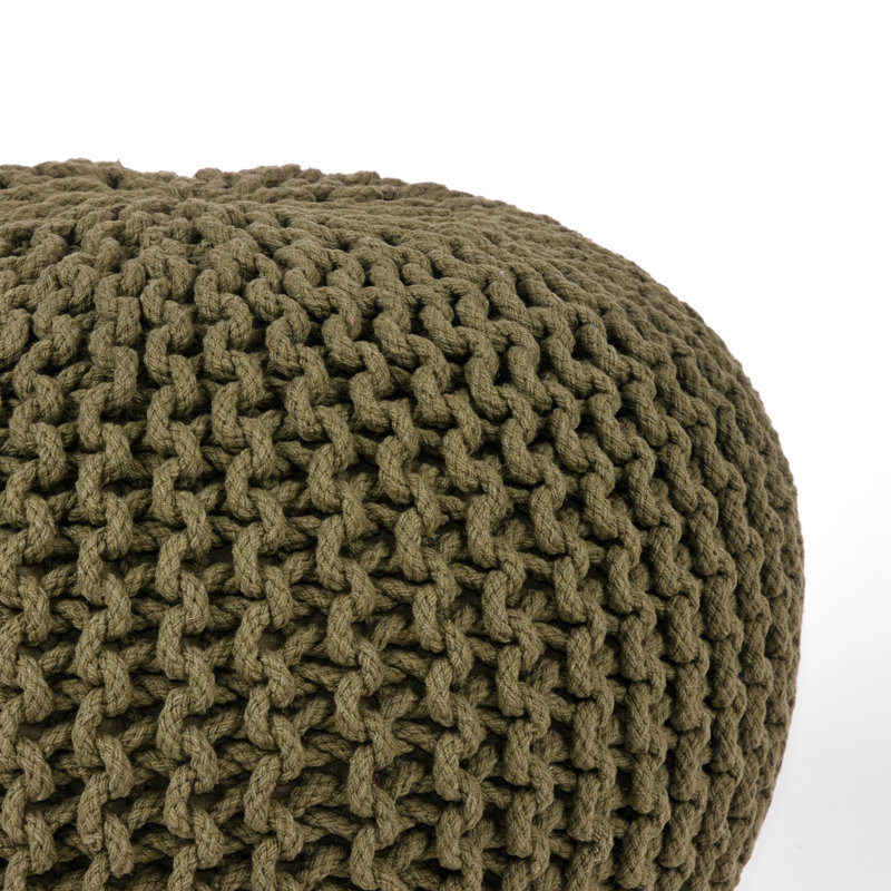 Manon Round Pouf Ottoman, Army, 35cm H x 70cm W x 70cm D