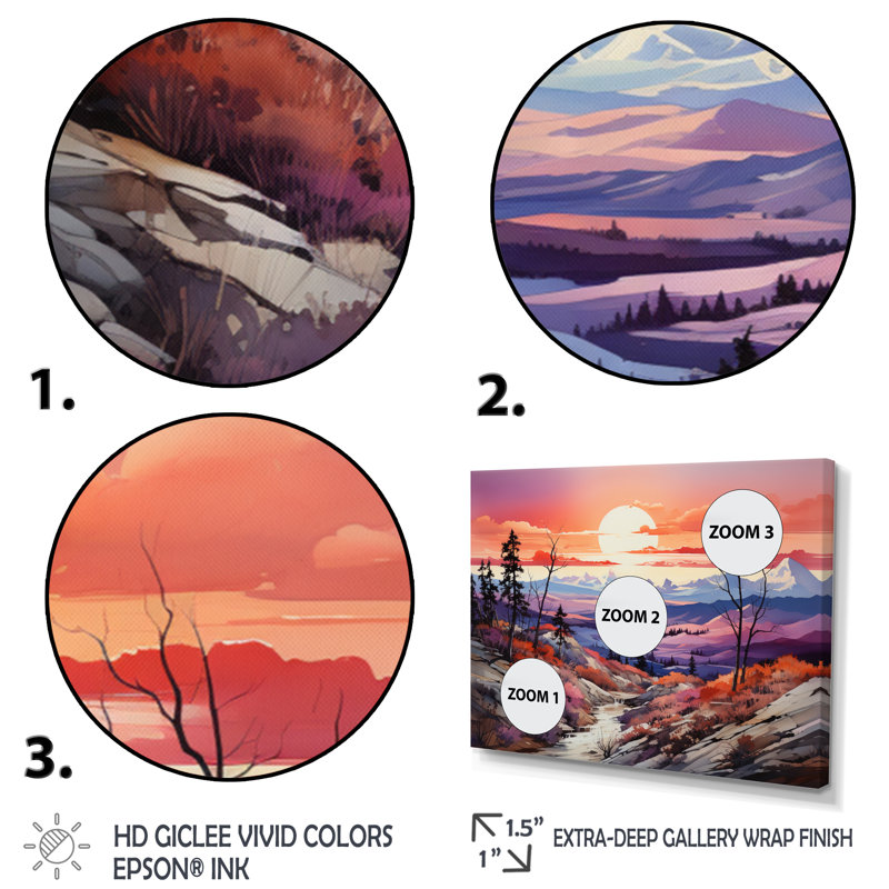 «Peach Purple Mountains Sierra Sunrise», reproduction d'art sur toile, H 30 po x l 40 po x P 1,5 po, Toile tendue