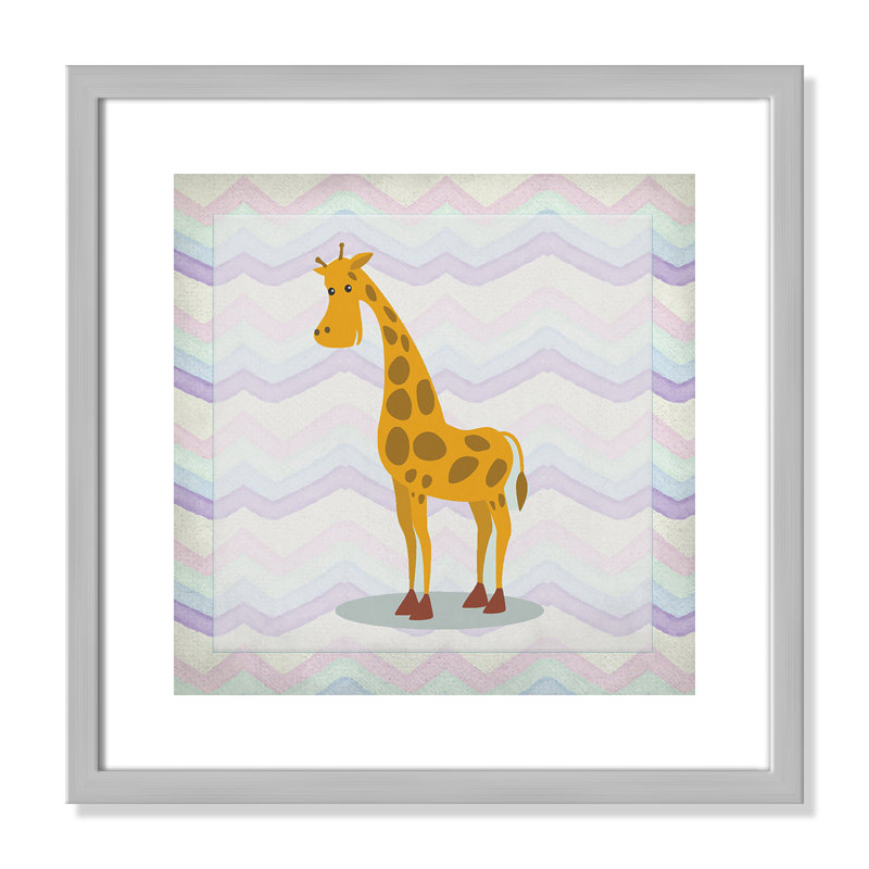 Décalcomanie murale «Pink Giraffe Time», Encadré de boîte argent, H 16 po x l 16 po x P 1,18 po