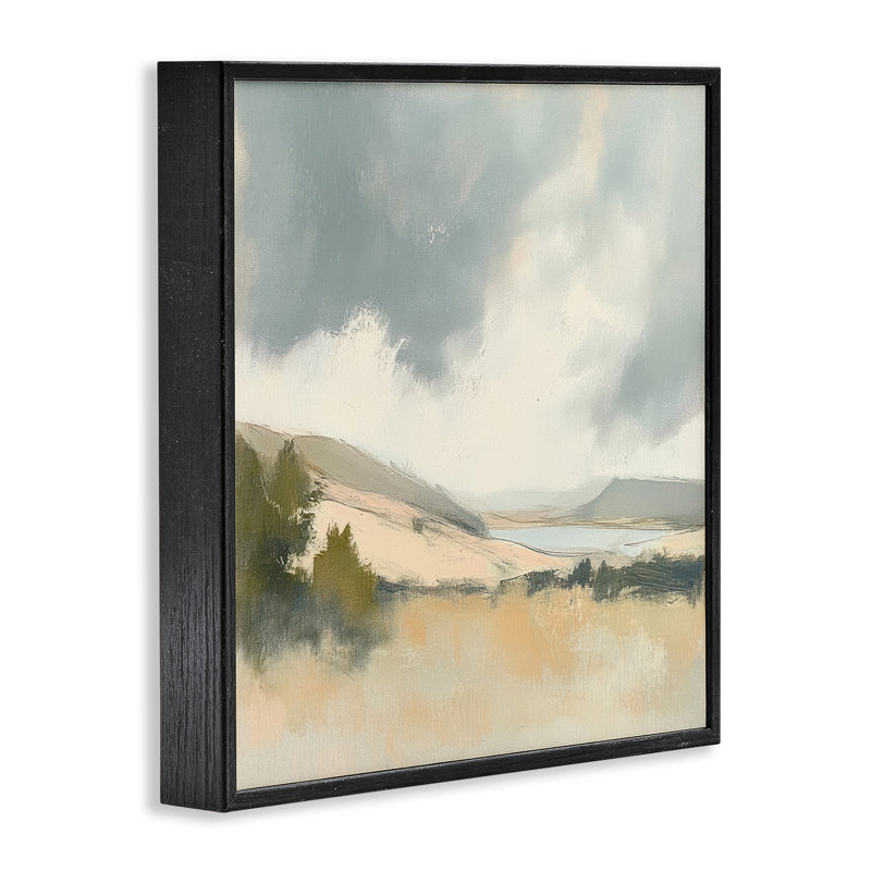 Brushed Landscape with Clouds Framed Giclee, design by Mona Grace, Midnight Black Framed Giclee, 12" H x 12" W