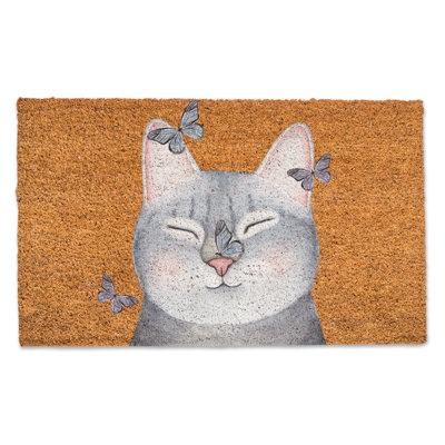 Cat with Butterflies Door Mat