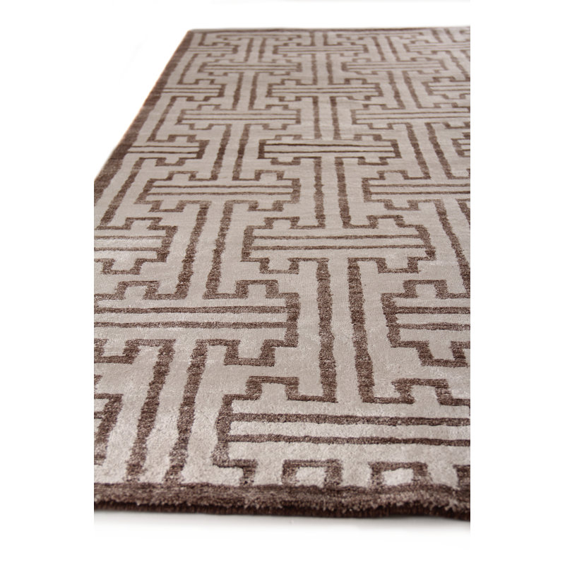 Bamboo Silk Wool Geometric Area Rug, Rectangle 6' x 9'