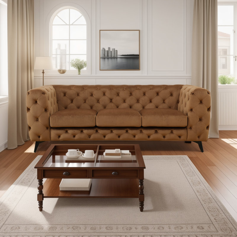 Canapé modulaire brun en microfibre
