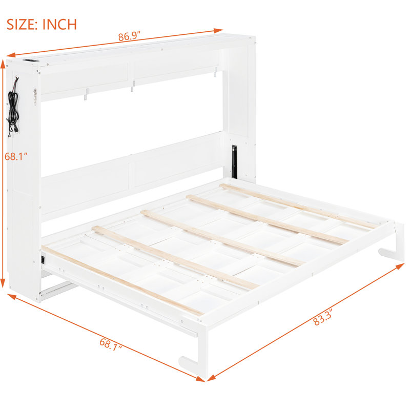 Modern Queen-size Bed, White, Pattern, Led Under, Outlet , Print, Under, Built-in