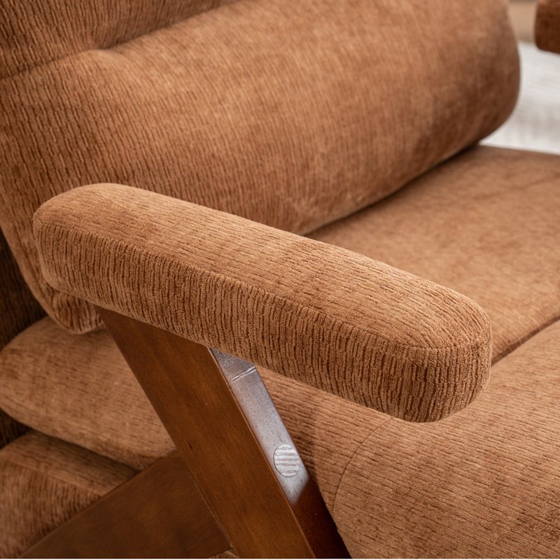 Chaise d'appoint rembourrée de style Mid-Century avec pieds en bois massif, Kaki