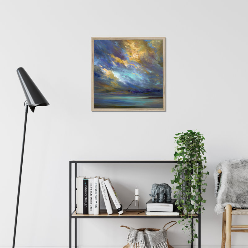 Coastal Clouds #30 1 Piece Painting, 55cm H x 55cm W x 2.3cm D, Natural Wood Framed Paper Print