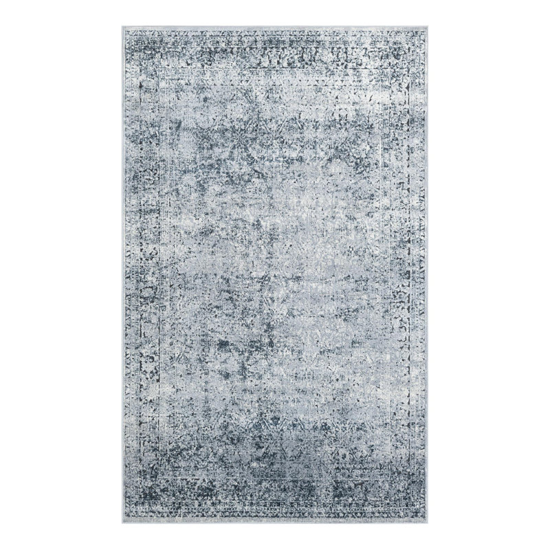 Tapis oriental bleu et gris Lanett, Rectangle 5 pi 3 po x 8 pi