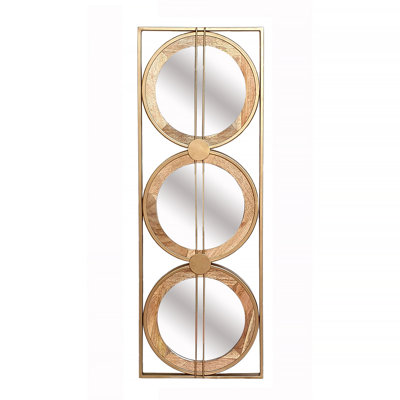 3 Mirror Piece Wall Mirror In Gold Rectangular Frame, Home Wall Decor For Bedroom Living Room