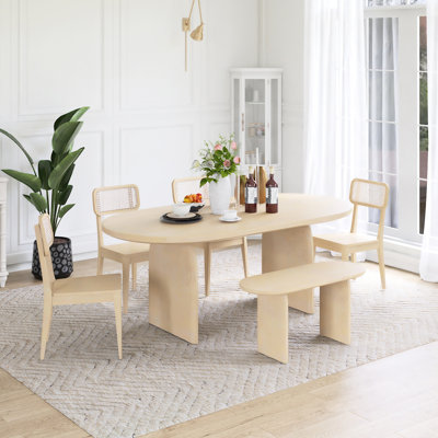 Ensemble de table de salle à manger 71 pièces 71 "avec banc et chaises de cuisine ovales pour 6 personnes 71"