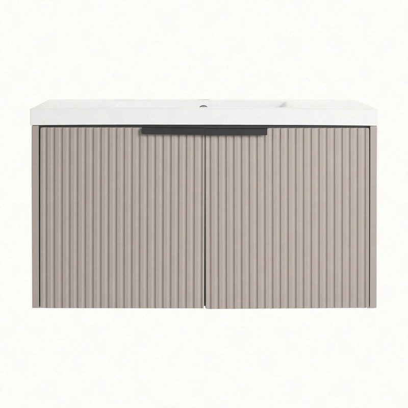 Meuble-lavabo mural 36 po avec lavabo en résine et 2 portes à fermeture en douceur, Kaki