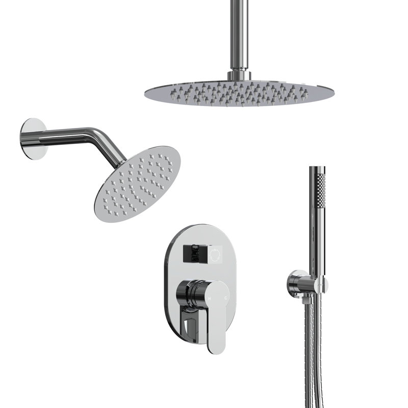 Ceiling Mount High-Pressure Rainfall Shower Faucet, Dual Showerheads System with Rough-in Valve, Handheld Shower, Chrome