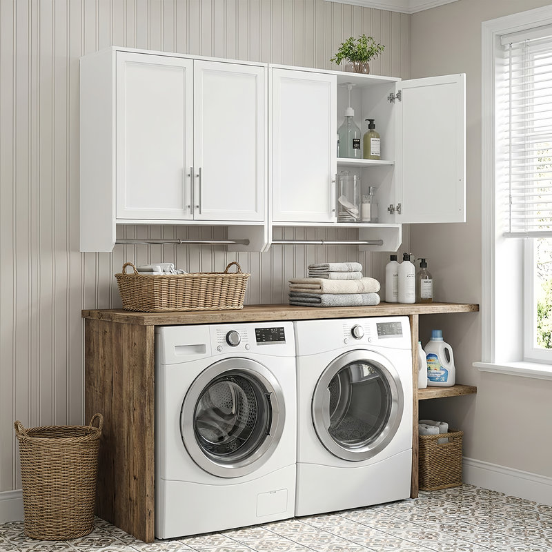 Armoire polyvalente 59 "avec tringle à vêtements (utilisation pour la salle de lavage et la cuisine), blanc