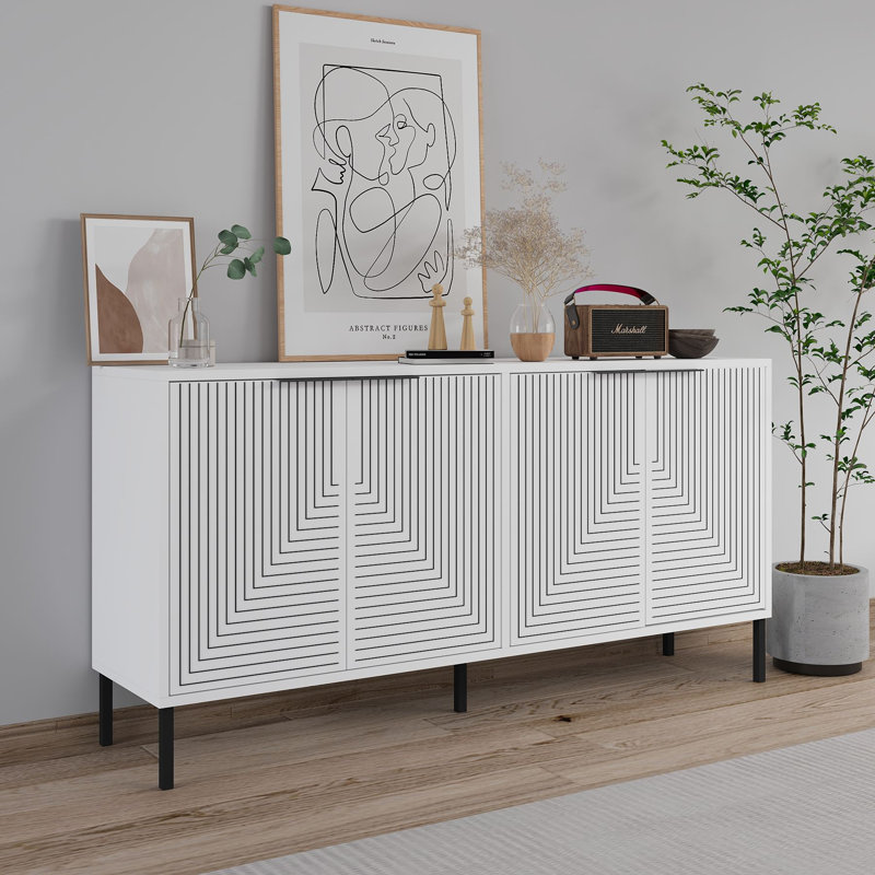 Modern White Console Table with Metal Legs, 59.1 x 29.5 x 14.2 inches | 100% Melamine Coated Particle Board, Thickness: 0.7 inches | Wall-Mountable Design, Multiple Shelves for Storage, Stylish Geometric Aesthetic