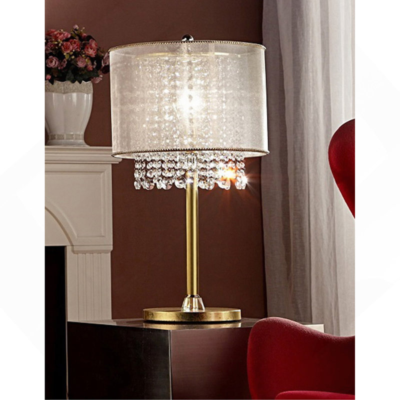 Grande lampe de table 30 "en métal" Bhavya "avec finition dorée, abat-jour blanc