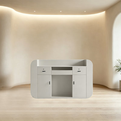 Bureau de réception avec tiroirs verrouillables, glissade silencieuse, bord courbé, sans assemblage - comptoir de la réception pour le hall d'entrée du bureau, salle d'attente professionnelle, poste de réceptionniste commercial