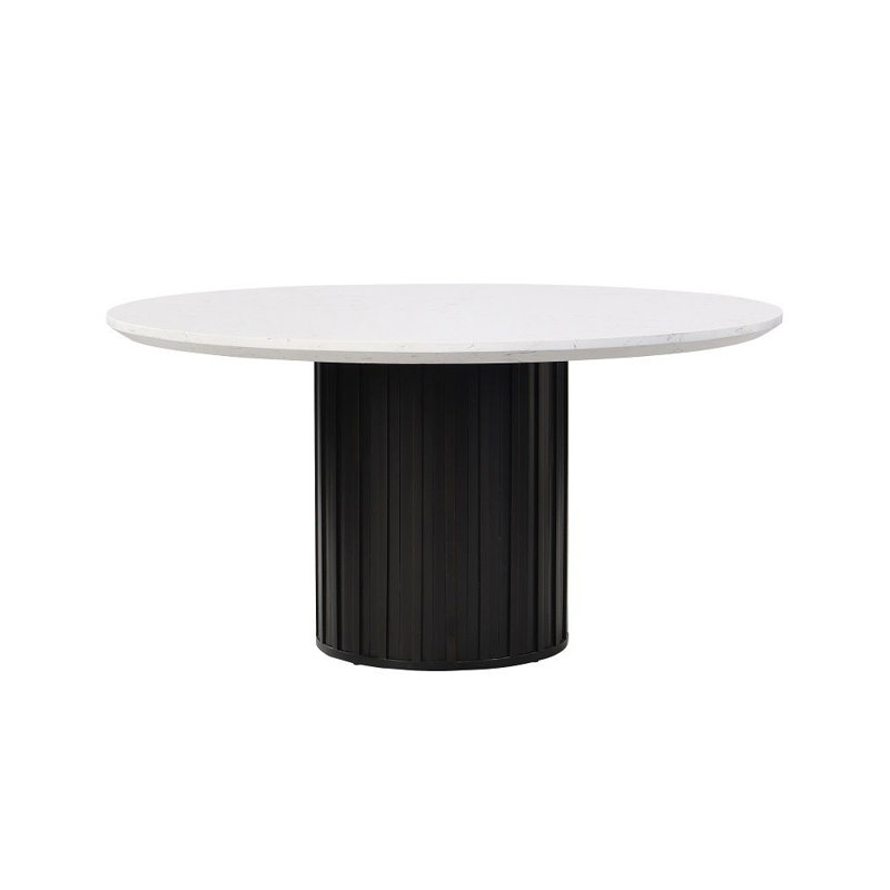 Table de salle à manger ronde avec plateau en marbre noir et blanc