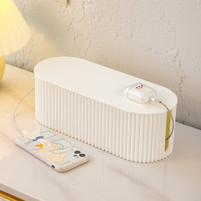 Boîte de gestion des câbles, boîte de rangement pour câbles avec 10 attaches de câble, rangement pour barrette d'alimentation pour cacher le chargeur, cordon d'alimentation, blanc