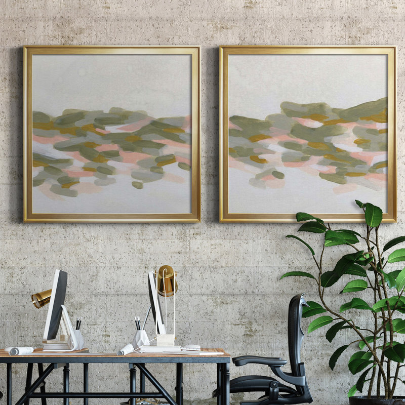 Hillside Impressions I - Hillside Impressions I - ensemble de 2 peintures encadrées, Toile encadrée dorée, Pas de tapis