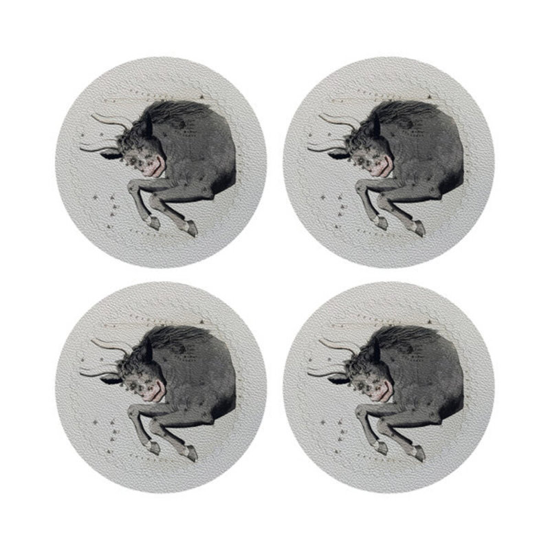 Zodiac Taurus Vegan Leather Round Pebble Placemat, White