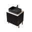Meuble-lavabo double autoportant 60 po avec lavabo 60 po, 2 armoires de rangement rayées 24 po + tablette ouverte amovible 12 po, 2 vasques rectangulaires rayées noires avec comptoir blanc Carrara, noir-1714429171