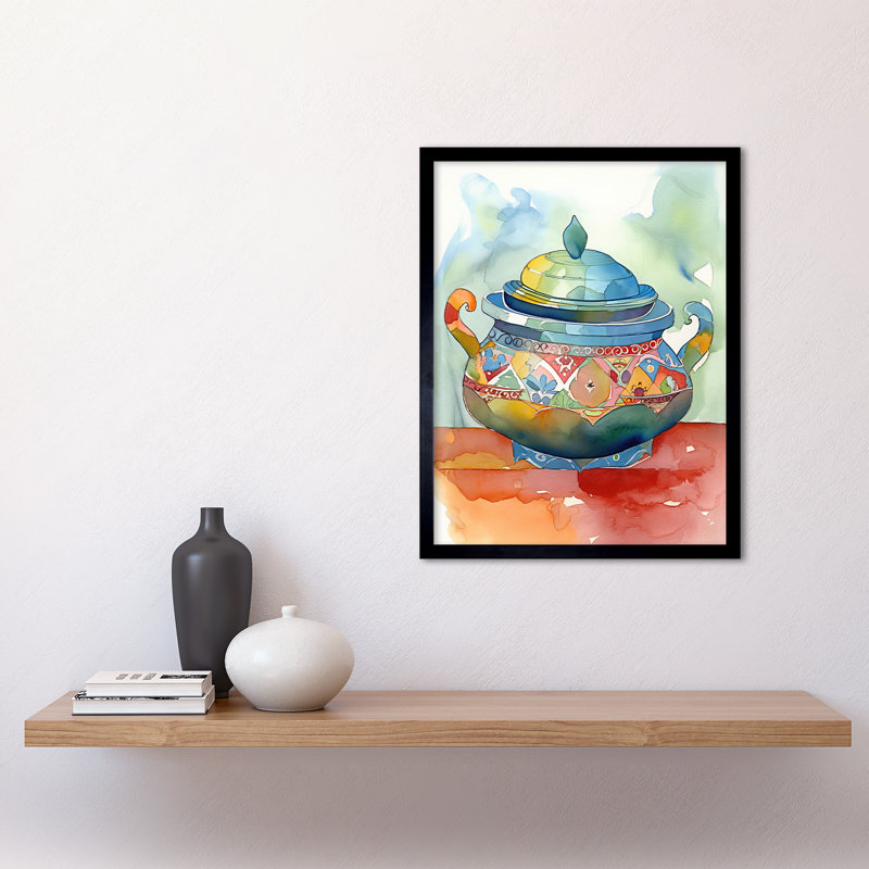 Soup Tureen With Patterns Folk Art Art Print Framed Poster Wall Decor 12x16 inch