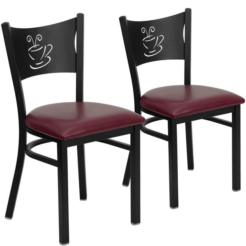 Prompton Coffee Back Metal Restaurant Chair, Burgundy