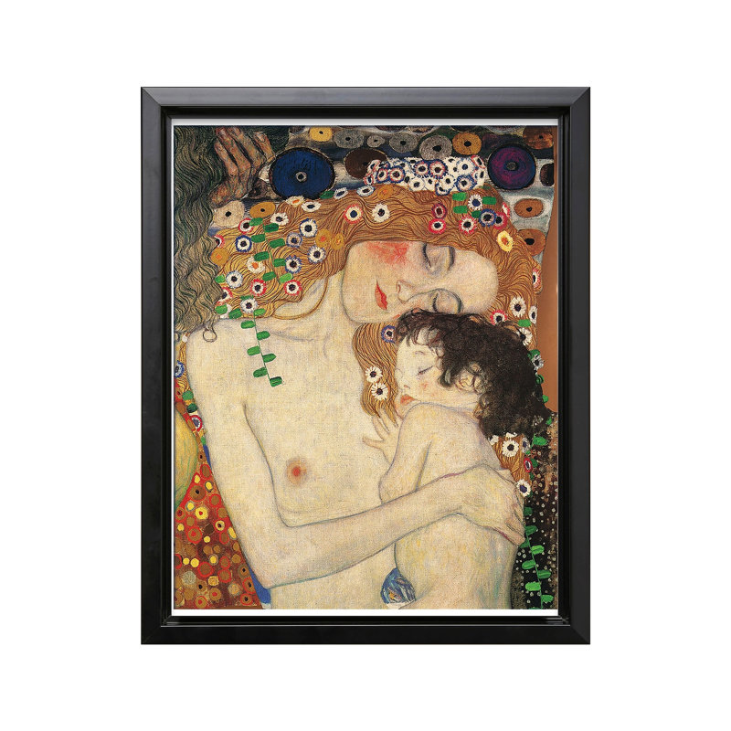 Gustav Klimt - Mère et enfant, H 08 po x l 10 po, Canevas, Cadre noir