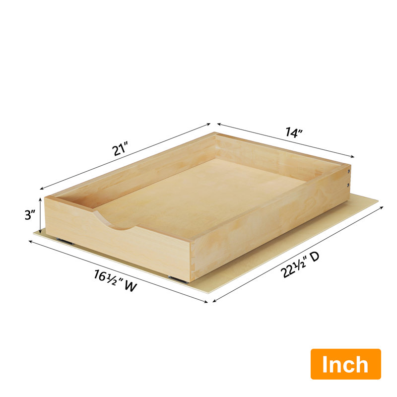 Muya Slide-Out Solid Wood Pull Out Drawer Soft Close Rails With Fixed Base Plate, 3" H x 16.5" W x 22.5" D