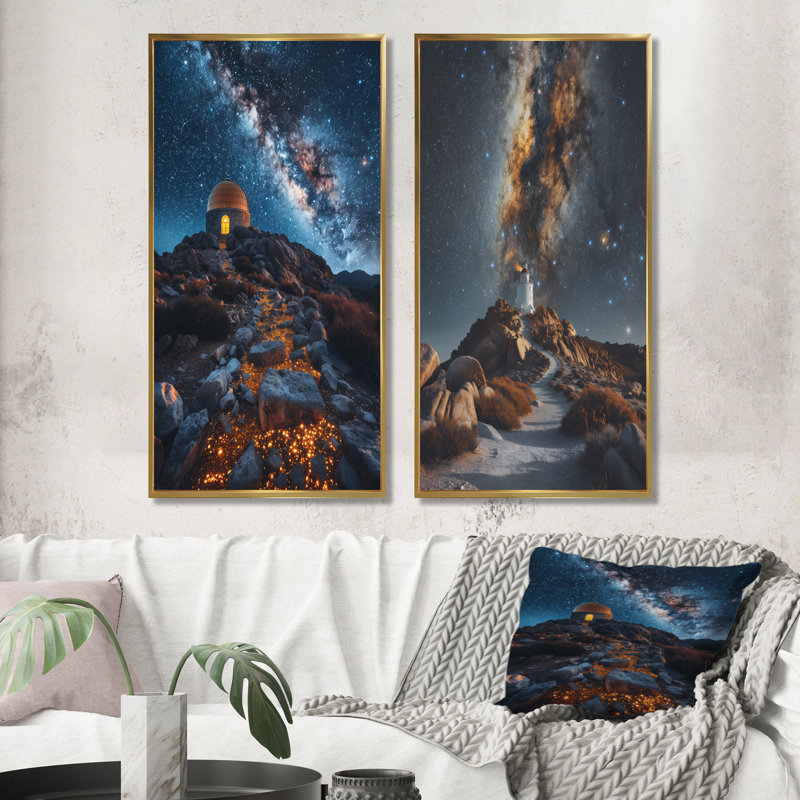 Ensemble de 2 pièces d'art observatoire «Path To Our Galaxy I», H 32 po x l 32 po, Impression encadrée, Doré