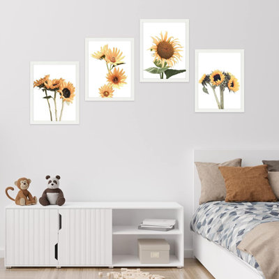 " Country Farm Summer Sunflower Set Of 4 Collage Nature Garden Wall Decor Framed Prints " 4 - Pieces