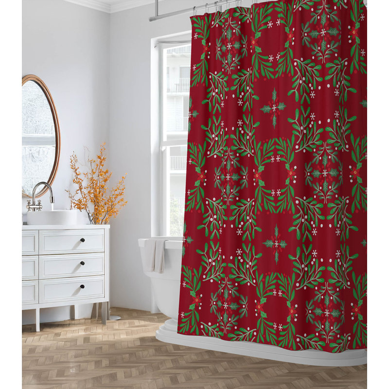 Rideau de douche ultra-mince Winter Mistletoe, Rouge