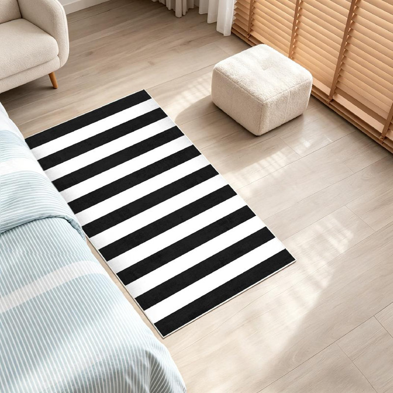 Black White Lines Stripe Abstract Art Backdrop Cover Decor Decorative Machine Washable Indoor Area Rug, Rectangle 32" x 47"