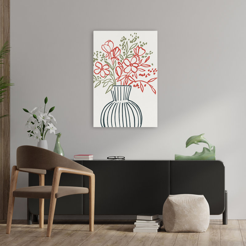 Botanical Simplicity II - Illustration florale et botanique, dessin au trait, fleurs, H 36 po x l 24 po