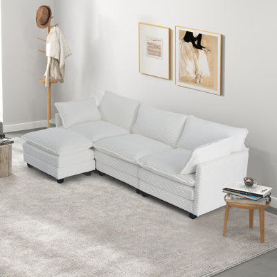 Modular Sectional Corduroy Sofa with Deep Seat,L-Shaped 3-seat Oversized Sofa with Movable Ottoman by Ebern Designs